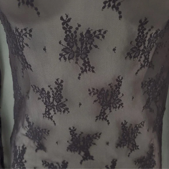 Free People Intimates Lady Luck Layering Top Black Sand Small Lace Long Sleeve - Picture 3 of 8